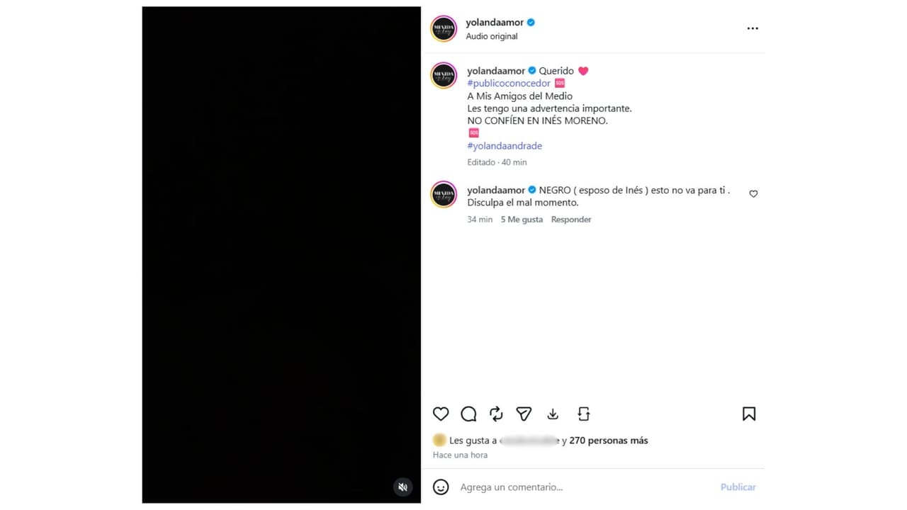 El contundente mensaje de Yolanda Andrade contra Inés Moreno.