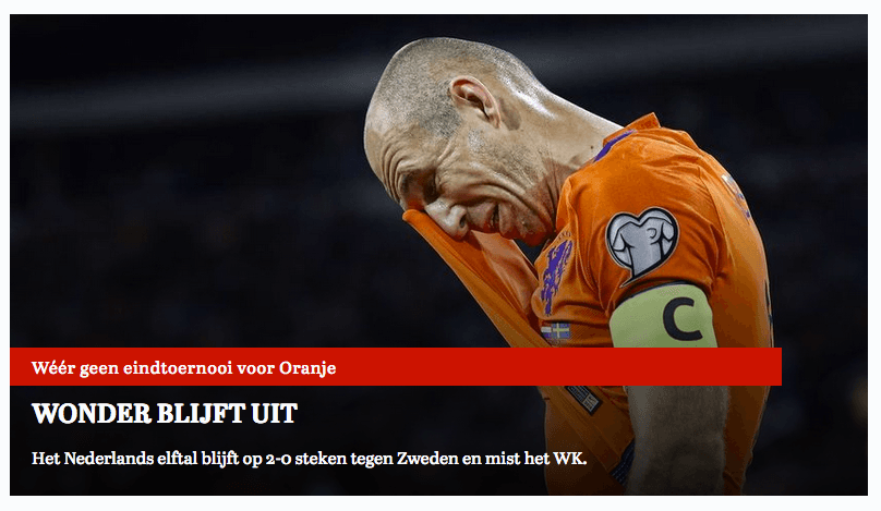 'De nuevo no hay Mundial para la 'Oranje', dice el diario The Telegraaf de Holanda, que destaca que la actuación de Robben y el triunfo fueron insuficientes.