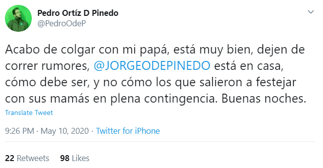 Pedro Ortiz de PInedo desmiente la muerte de su padre.