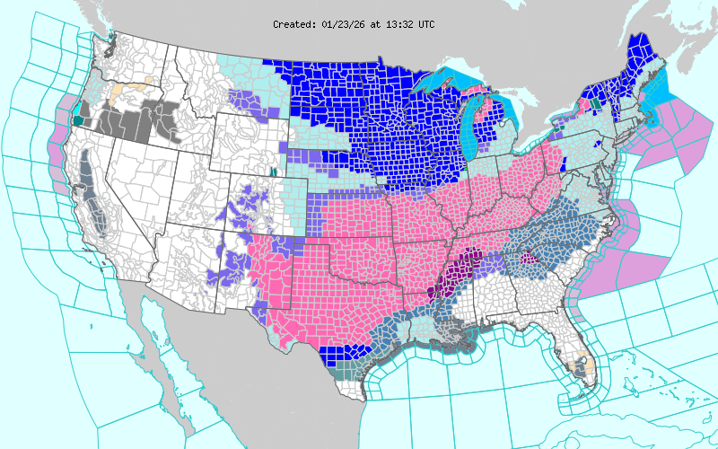Estados Unidos mantiene activas múltiples alertas meteorológicas debido a la tormenta invernal que avanza sobre gran parte del país.