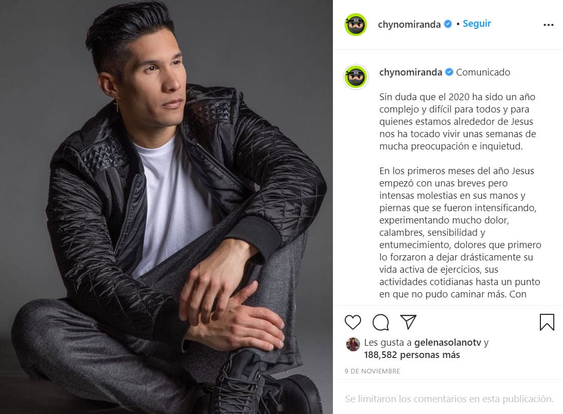 El 9 de noviembre, a través de un comunicado,
<b><a href="https://www.univision.com/shows/despierta-america/nacho-chyno-miranda-enfermo-apagado">Chyno Miranda</a></b> informó que pasaba por un difícil momento porque no estaba bien de salud.
<br>