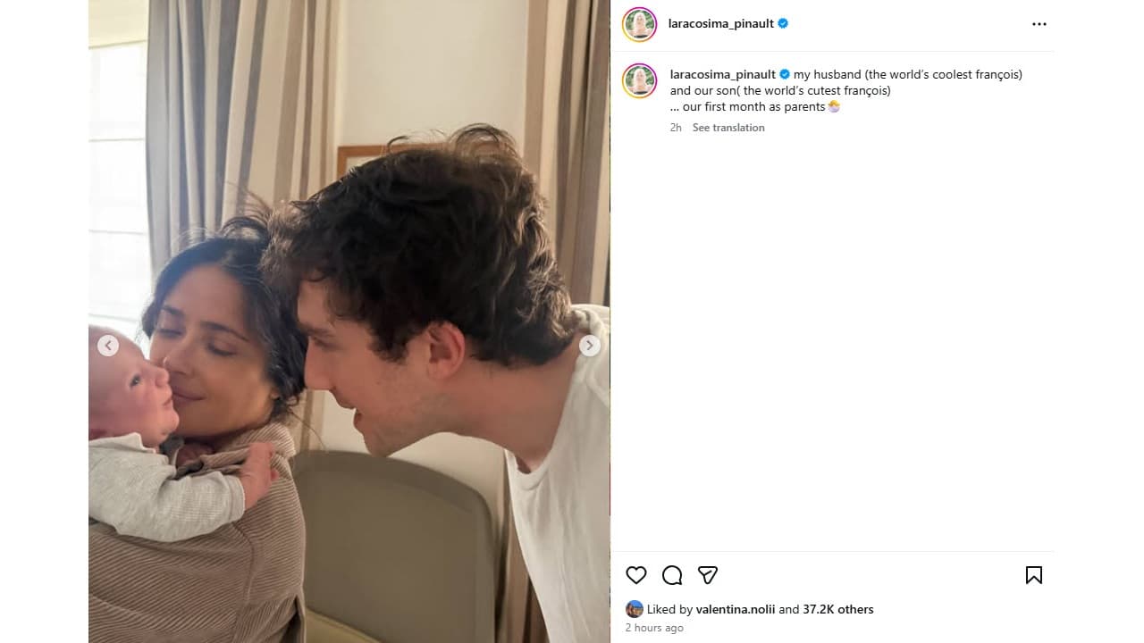 Salma Hayek con su nieto, bebé de su hijastro Francoiş Pinault Jr.