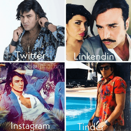 Albertano también presumió su lado más provocativo en este reto, aunque en lugar de colocar Facebook en uno de los cuatro recuadros, apostó por Twitter.
<br>