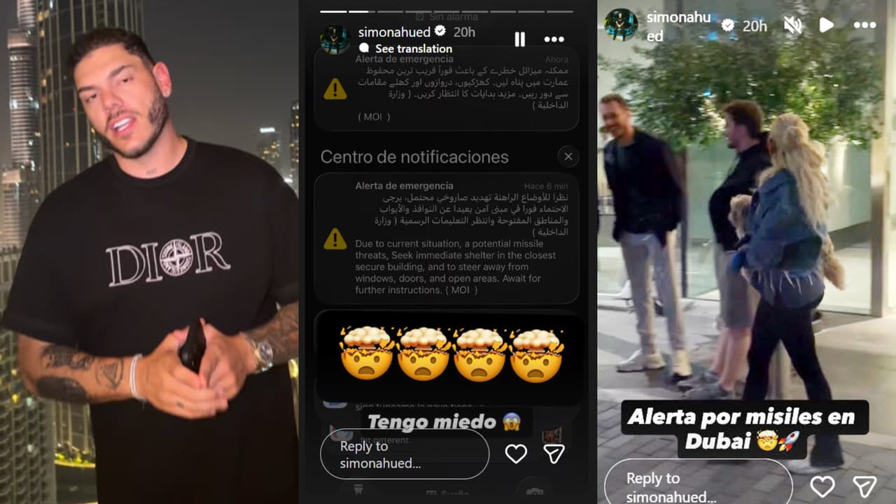 Simón Ahued documentó el momento en que una mujer salió con su mascota en brazos cuando se activó la alerta por posibles misiles en Dubái.