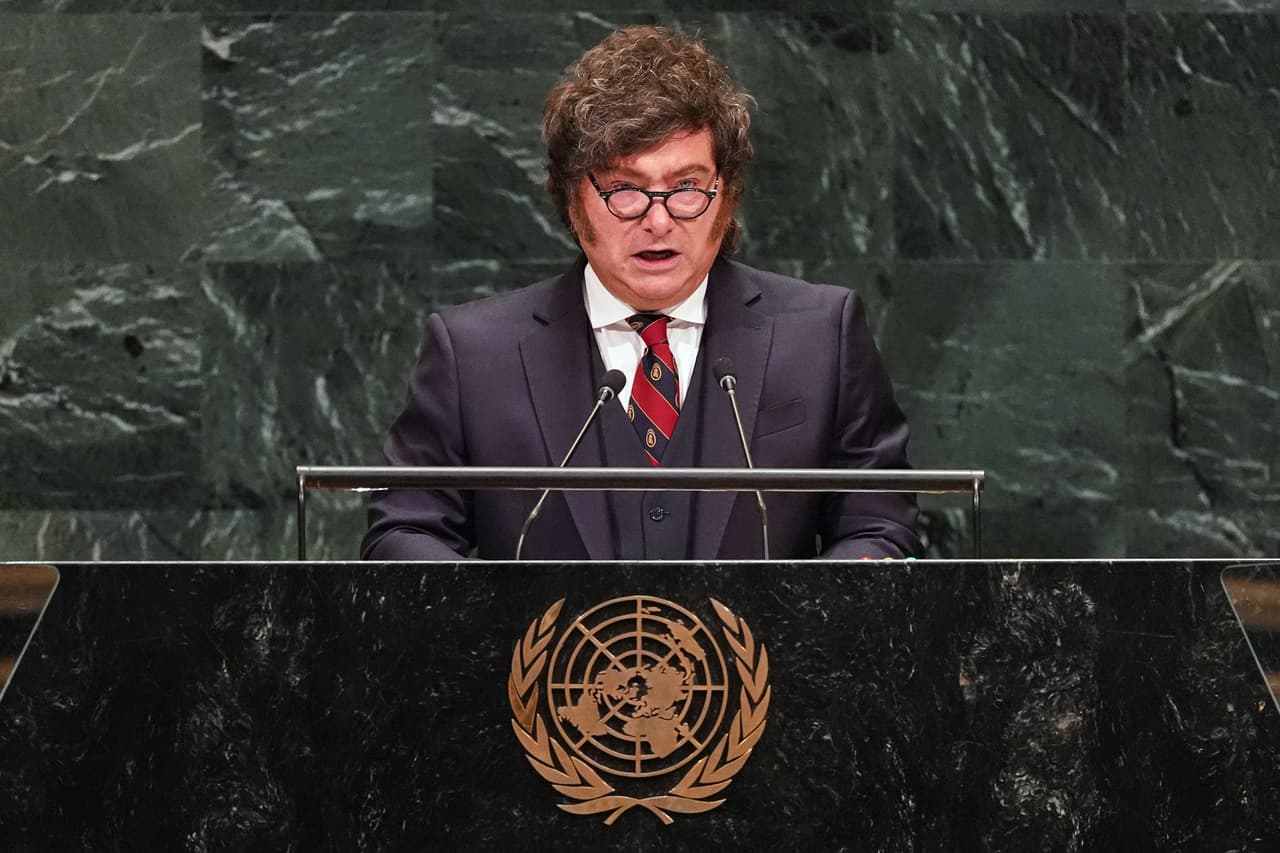 Argentina's President Javier Milei speaks during the 81st session of the United Nations General Assembly at United Nations headquarters, Wednesday, Sept. 23, 2026. (AP Photo/Heather Khalifa)