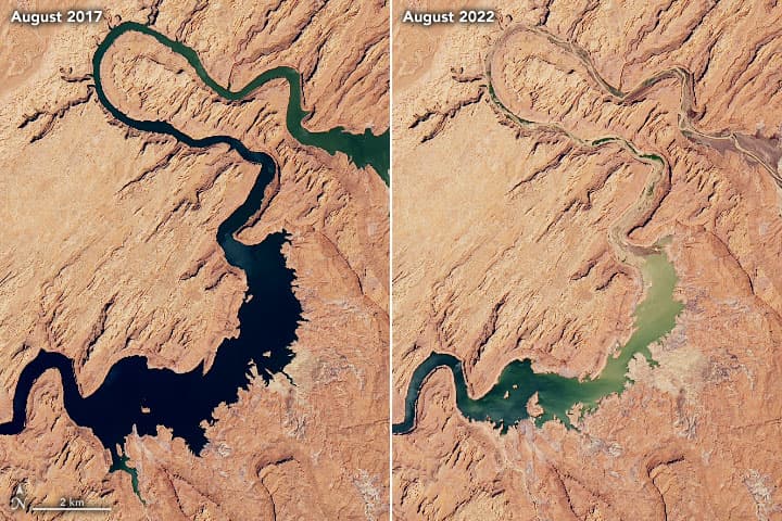 En agosto del 2017, el lago alcanzó su nivel más alto de la última década, cinco años después está casi vacío.