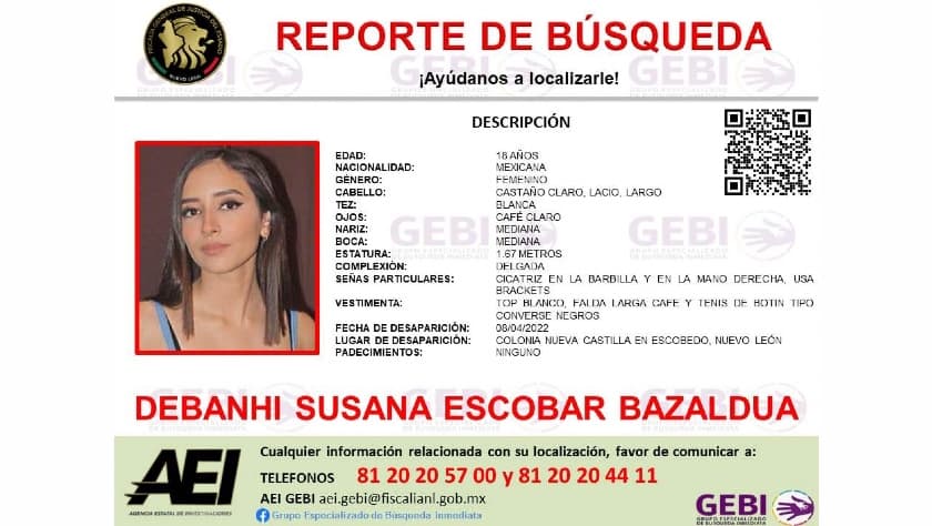 La semana posterior a su desaparición, la familia de Escobar ha llevado a cabo una intensa labor de búsqueda. La Fiscalía proporcionó detalles importantes a su familia, entre ellos que han localizado
<b>15 cámaras de seguridad</b> desde el lugar de la fiesta hasta el lugar donde fue dejada por el conductor, quien hasta ahora no ha sido identificado públicamente ni se sabe si ha sido localizado.