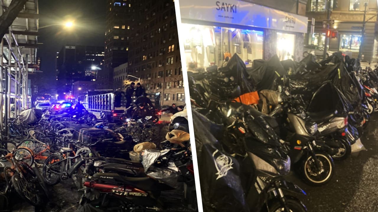 Incautan decenas de motos ilegales afuera de refugios de inmigrantes en Manhattan