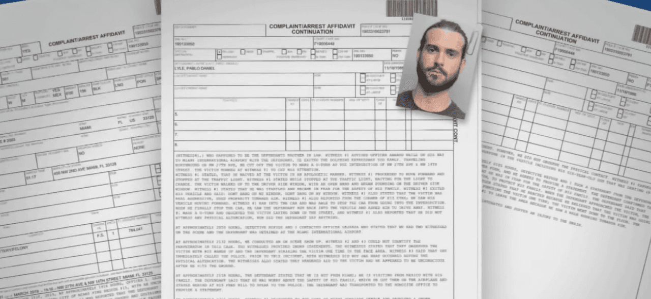 En su declaración a la policía de Miami, el actor dijo que golpeó al hombre cubano porque temía por su vida y quería proteger a su hijo de seis años quien iba de pasajero dentro del auto. El golpe que recibió el hombre de origen cubano le ocasionó una herida en el cráneo y un derrame de sangre interno, según dice la orden de arresto de Pablo Lyle.
<br>