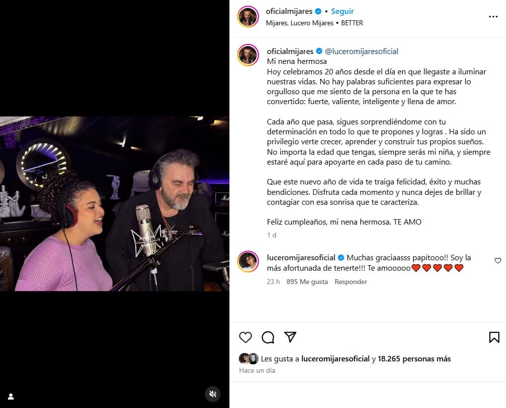 Mijares dedicó este mensaje a Lucerito por su cumpleaños 20.
