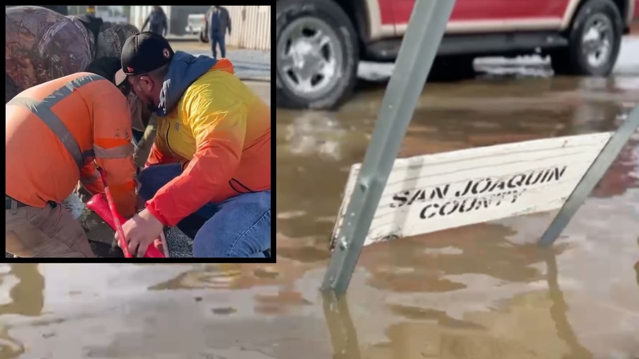 Habitantes de Acampo usan sus propias herramientas para sacar el agua que inunda sus casas