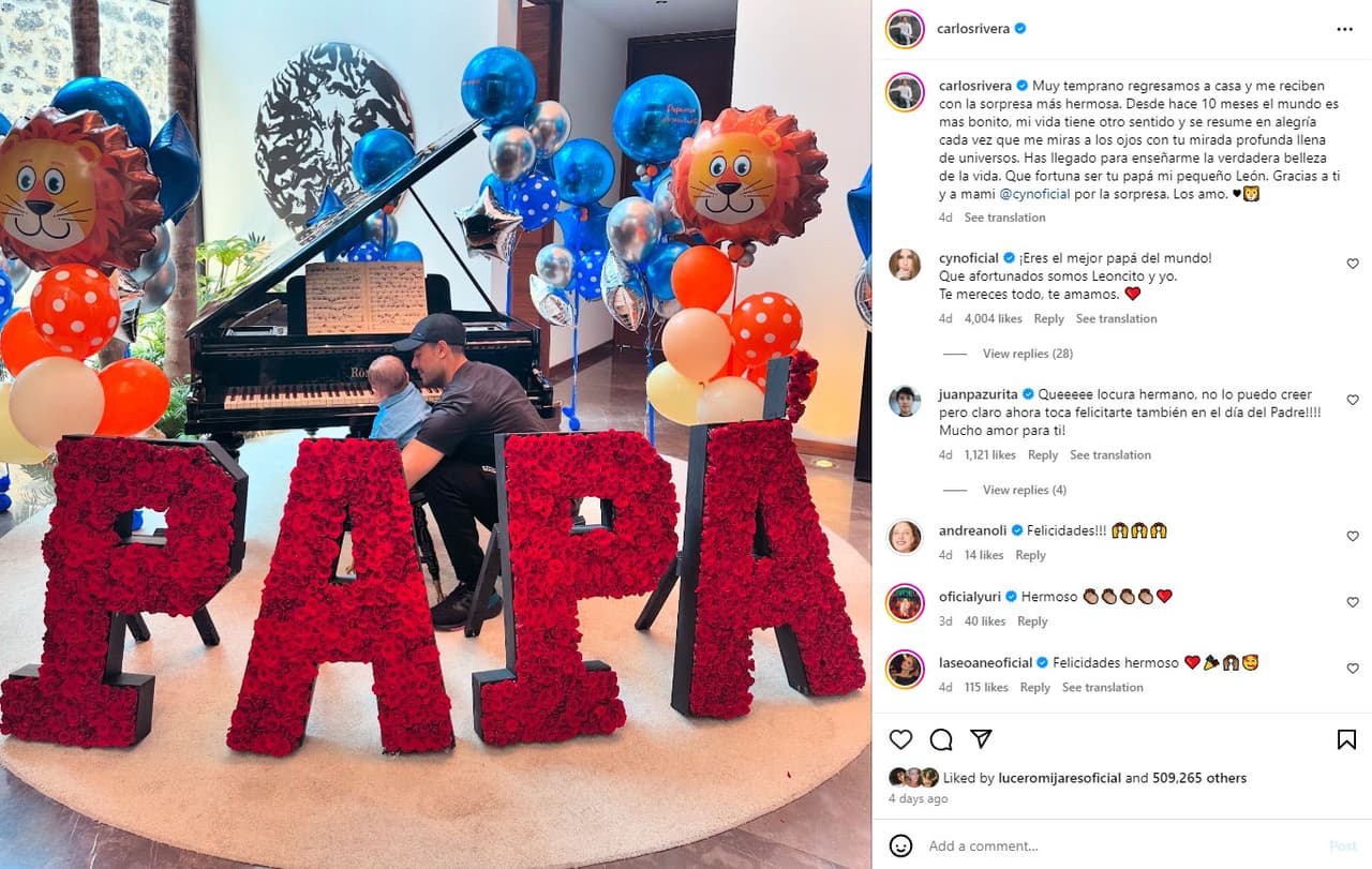 Carlos Rivera celebró su primer Día del Padre con el pequeño León.