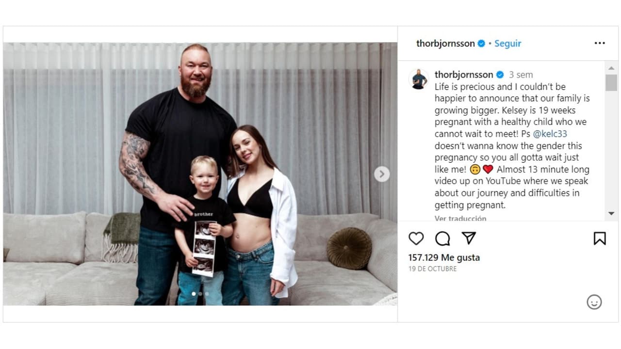 Thor Björnsson y Kelsey Henson anunciaron su embarazo en octubre.