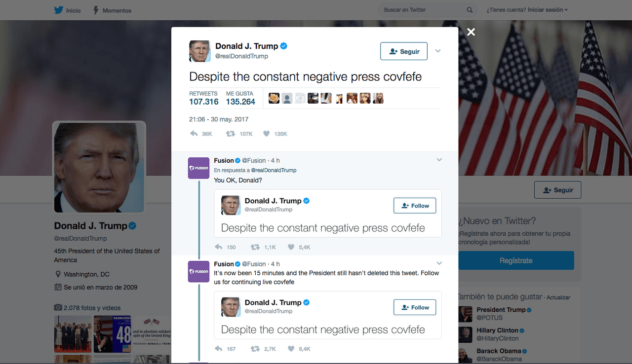 'Covfefe': el incoherente tuit de Trump enviado a medianoche que desata burlas en Twitter