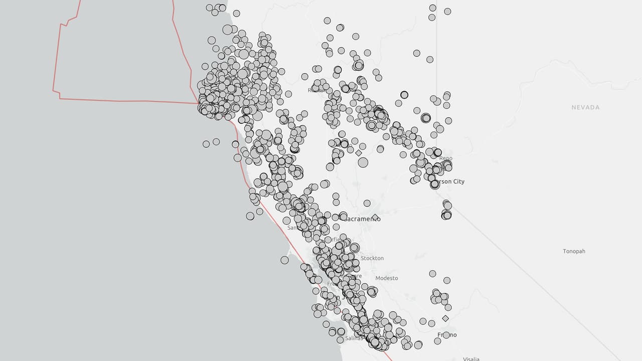 Sismos en el norte de California en los últimos 10 años.