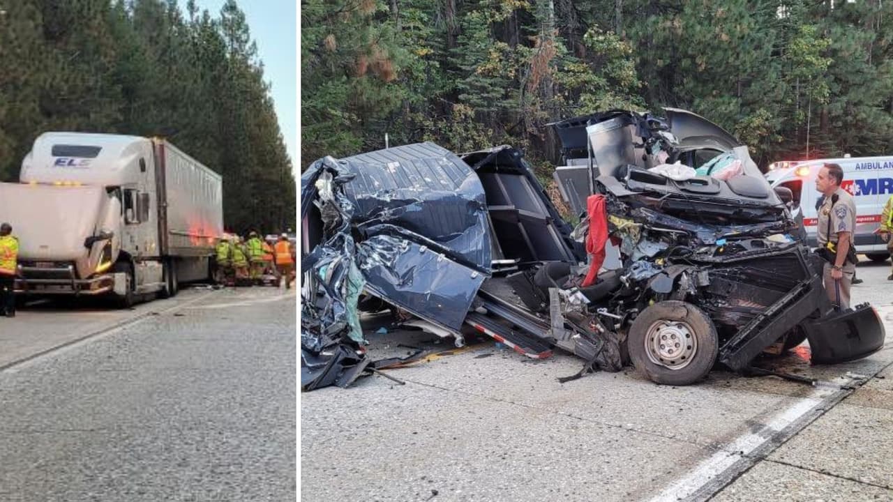 Choque entre un tráiler y una camioneta de reparto de Amazon cierra la I-80