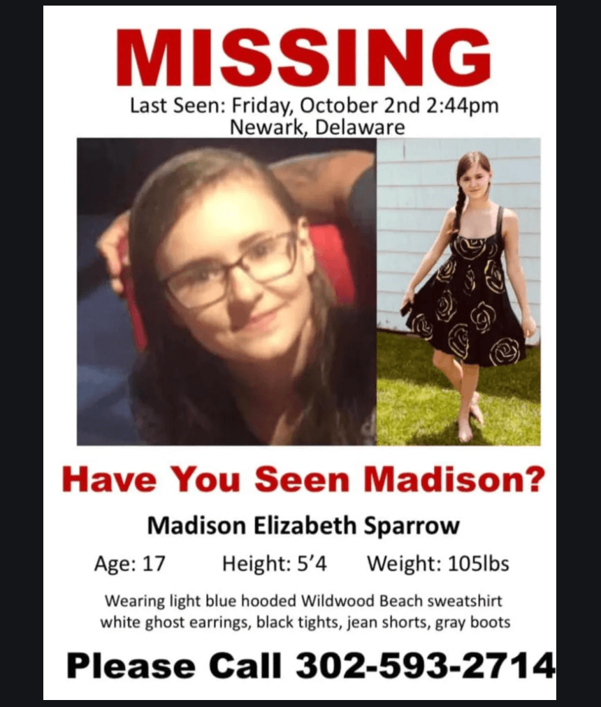 Según documentos judiciales, la noche del 2 de octubre, la madre de la chica, Heather Sparrow, denunció su desaparición después de que no regresó a casa de un paseo a una tienda con un amigo.
<br>