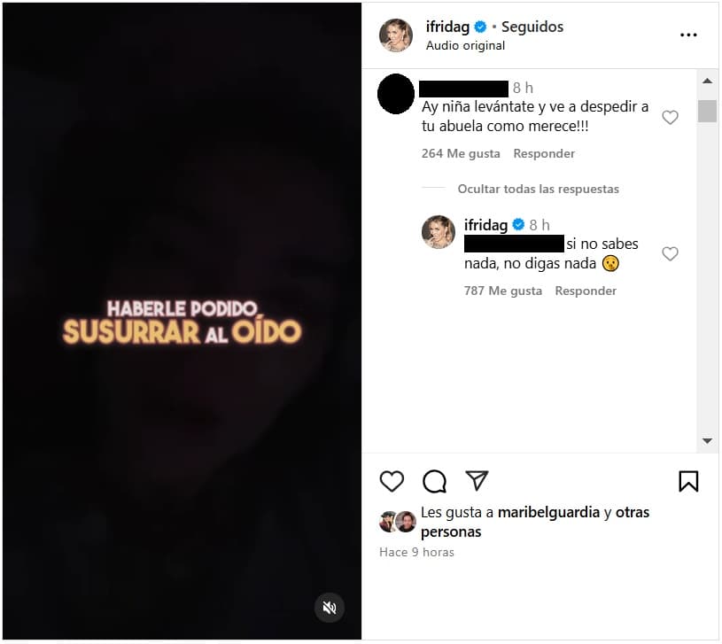 Frida Sofía contesta a críticas por mostrarse llorando ante la muerte de Silvia Pinal, su abuela.