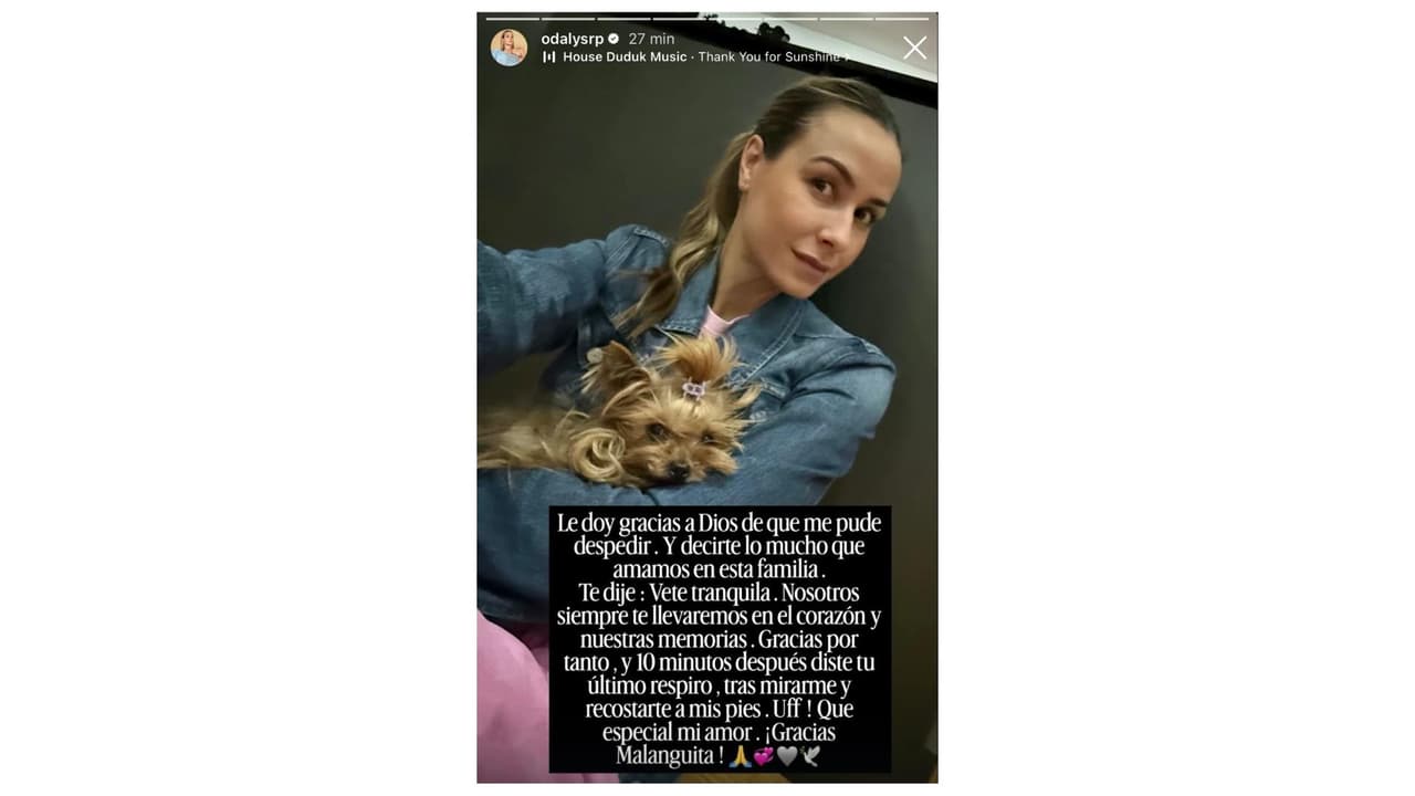 Odalys Ramírez de luto por el fallecimiento de su mascota Malanguita.