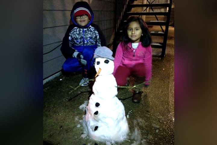 Muchos aprovecharon el raro evento para tomarse fotos, jugar con la nieve y construir el tradicional muñeco navideño.