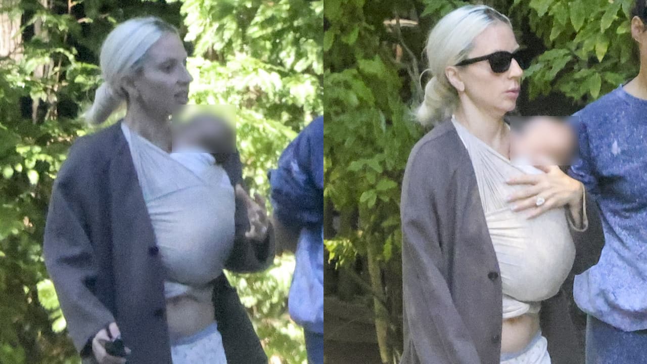 Lady Gaga fue captada así cargando por primera vez al que sería su bebé.