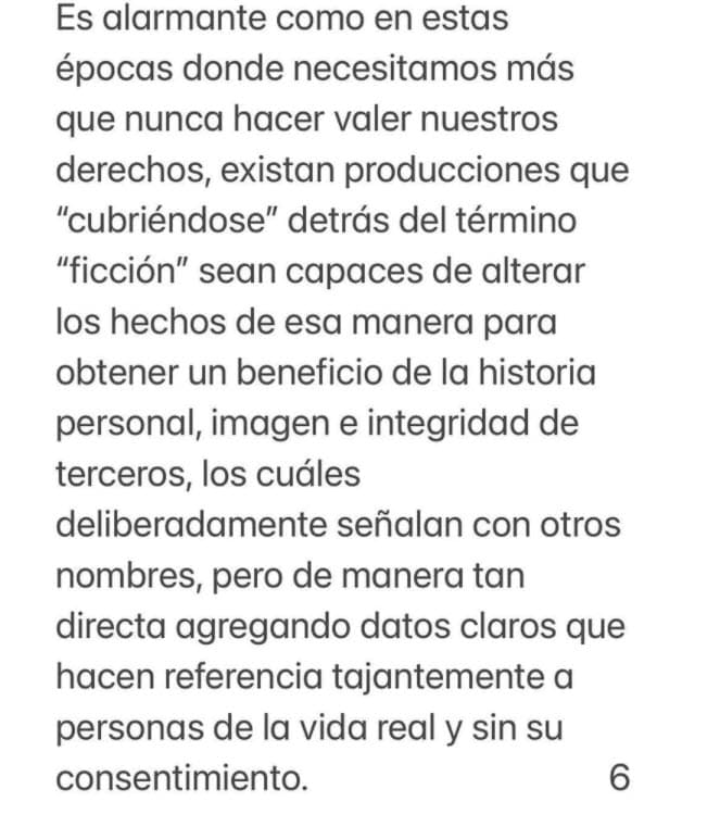 Casi para finalizar, criticó que "existan" series como esa, en la que el propio Luis Miguel está involucrado en su producción. Cuestionó que estos programas se "cubran" en la "ficción" para "alterar los hechos".