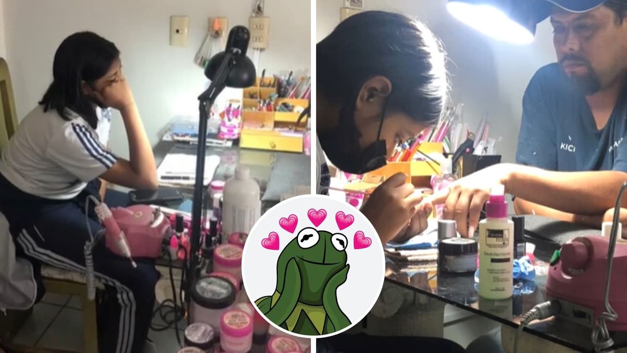 Joven se queda sin modelo de uñas para practicar y su papá sale al rescate: conmovió a TikTok