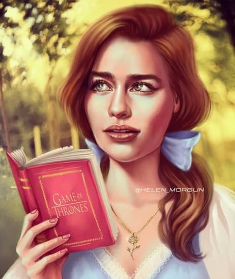 Otra famosa que se ve bien en el papel de Belle es
<b>Emilia Clarke</b>, conocida por interpretar a Daenerys Targaryen en la serie de HBO ‘Game of Thrones’ (2011-2019). ¿Notaste el guiño de dicho personaje en la ilustración?