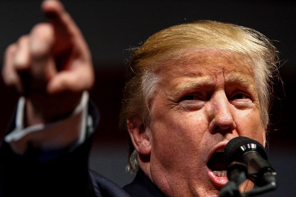 Republican presidential candidate Donald Trump speaks at a rally at Cross Insurance Center on October 15, 2016 in Bangor, Maine