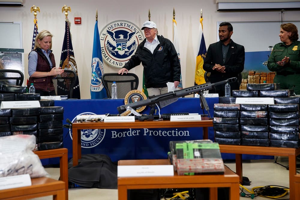 President Donald Trump speaks at a roundtable on immigration and border security at U.S. Border Patrol McAllen Station, during a visit to the southern border, Thursday, Jan. 10, 2019, in McAllen, Texas. (AP Photo/ Evan Vucci)