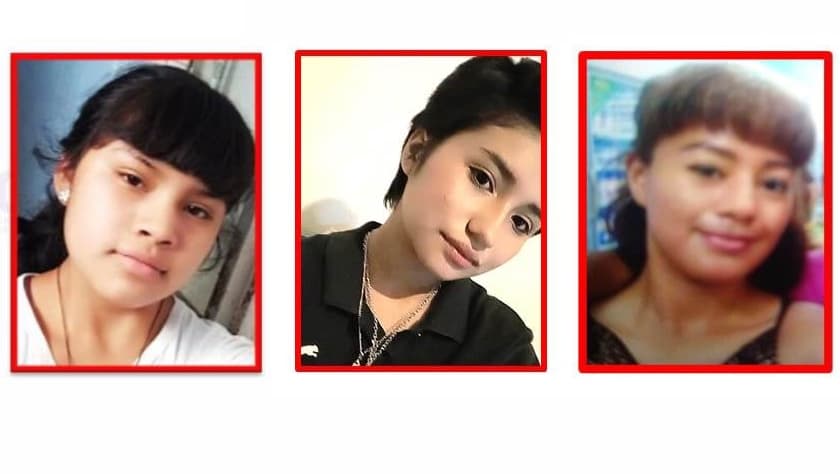 De izquierda a derecha:
<b>Verónica Hernández Hernández</b>, de 12 años, quien desapareció el 1 de abril y fue
<b>localizada el 18 de abril</b>;
<b>Allison Campos Cervantes</b>, de 12 años, desaparecida el 28 de marzo; y
<b>Mary Carmen Barrón López</b>, de 24 años, ausente desde el 1 de abril.