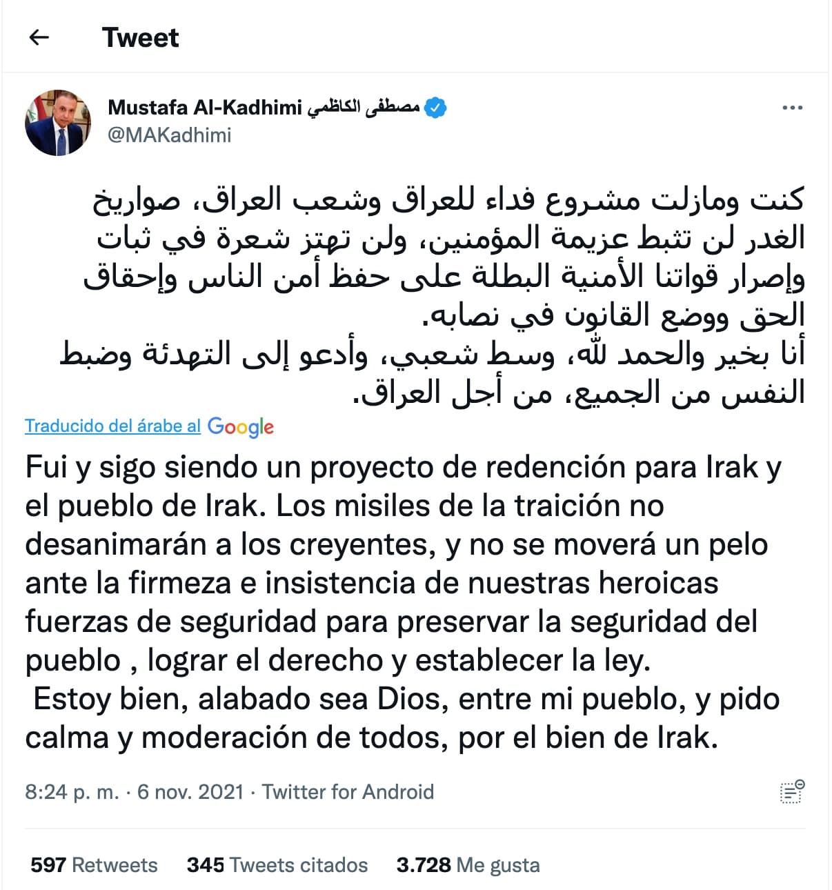 El político confirmó en su cuenta Twitter que se encuentra bien y pidió calma a sus seguidores.
