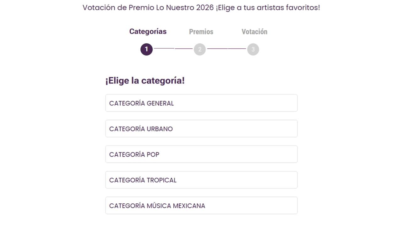 Página para votar en Premio Lo Nuestro 2026