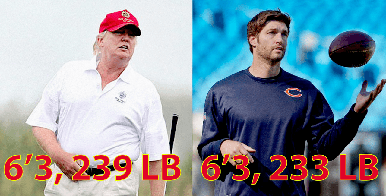 Según el informe médico, Trump mide lo mismo que el jugador de fútbol americano, Jay Cutler.