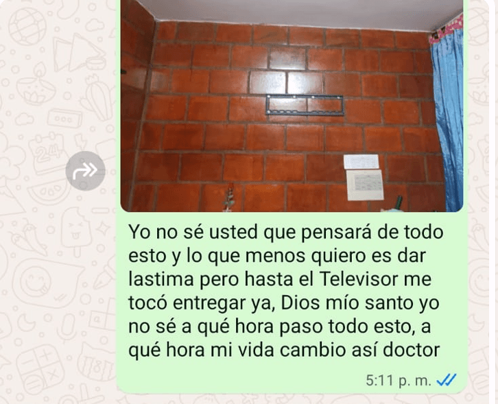 Mensaje de Grisales a Libreros mostrándole el lugar donde estaba el televisor que debió entregar para pagar a los prestamistas.
<br>