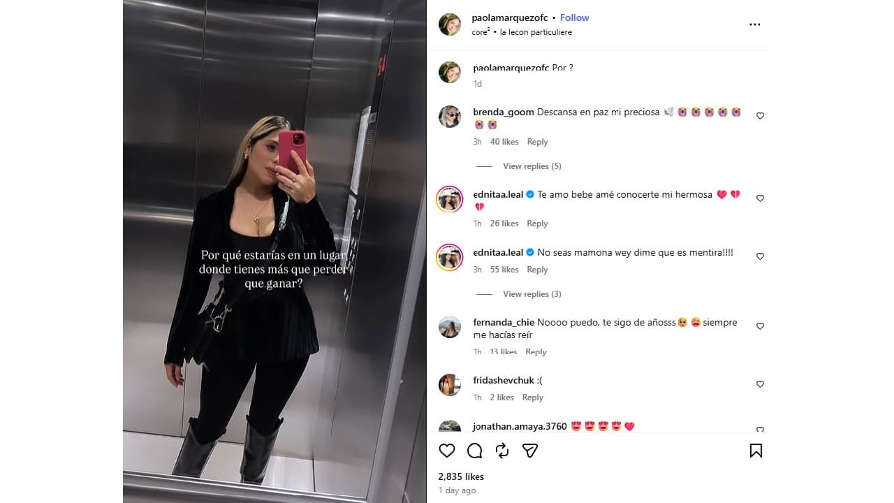 La última publicación de Paola Márquez en Instagram.