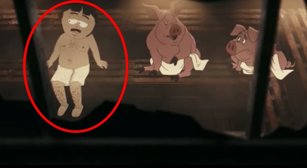 <b>Randy Marsh</b>
<br>Una de las sorpresas en la escena de los baños fue la aparición de Randy Marsh, personaje principal de la popular e irreverente serie animada 'South Park'.
<br>