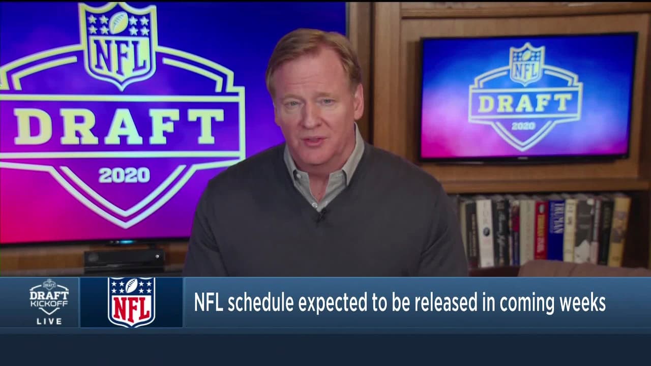 In this still image from video provided by the NFL, Commissioner Roger Goodell speaks just before the NFL football draft, Thursday, April 23, 2020. (NFL via AP)