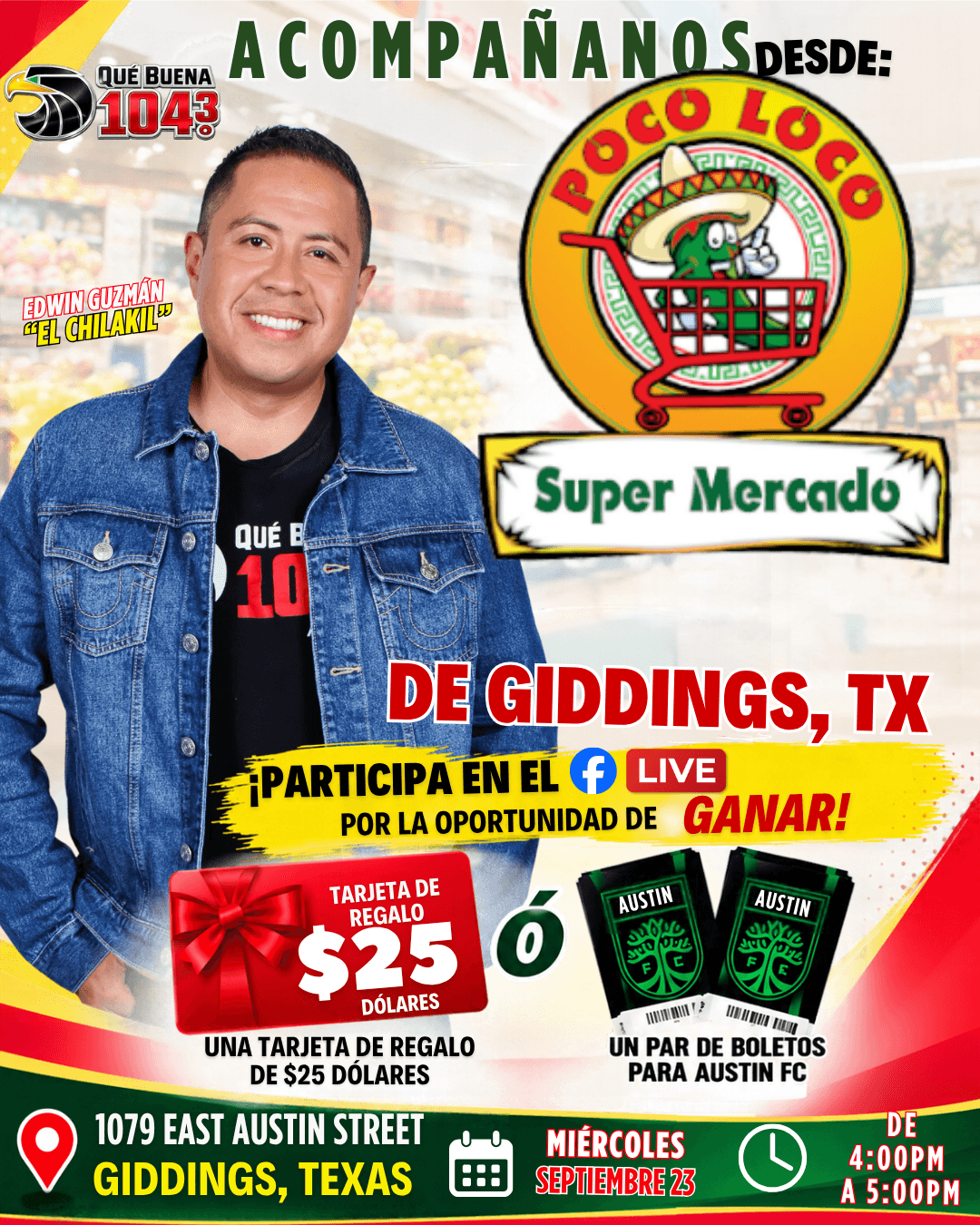 ¡Este miércoles acompaña a Edwin Guzmán “El Chilakil” en el Facebook Live desde Poco Loco Supermercado!