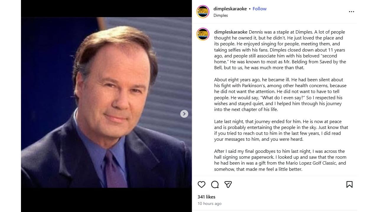 El bar Dimples Karaoke reportó que Dennis Haskins presuntamente padecía Parkinson.
