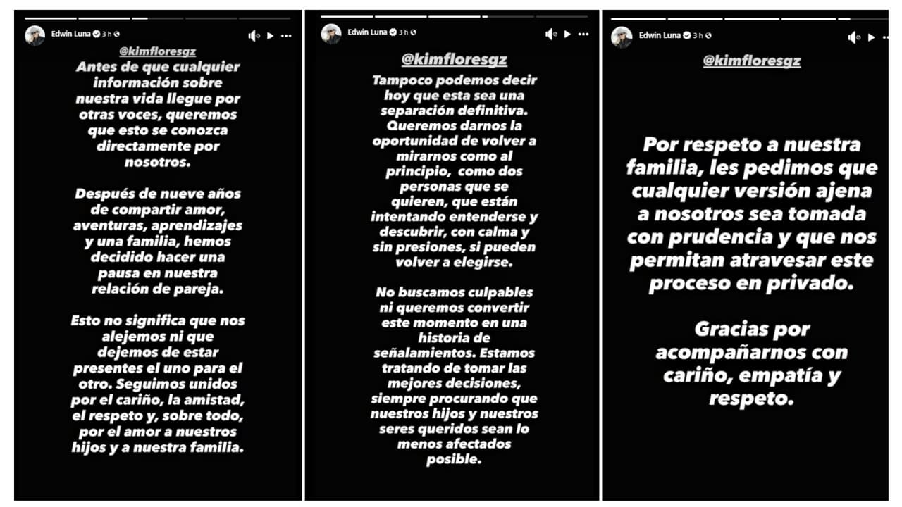 Edwin Luna anuncia pausa en su relación con Kimberly Flores.