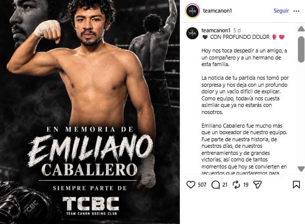 Equipo de Emiliano Caballero lamentó su muerte.