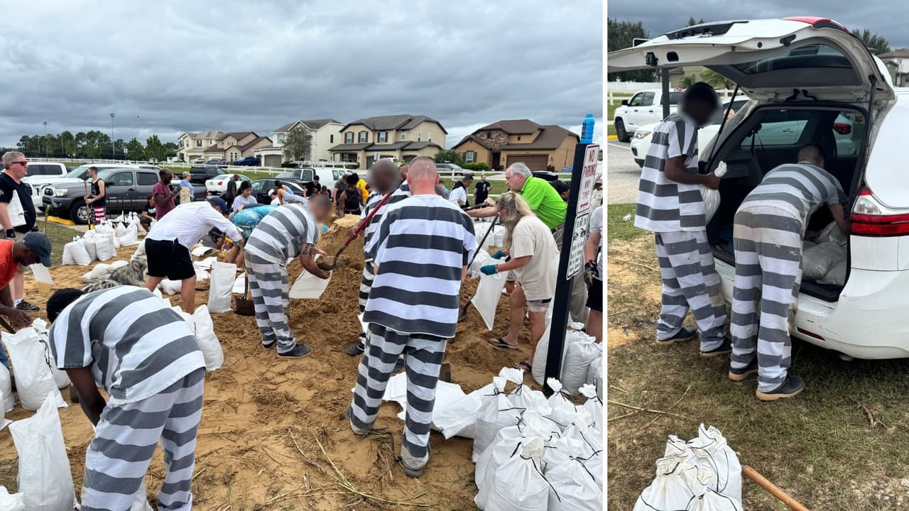 Internos de la cárcel del Condado Lake reparten sacos de arena ante llegada del huracán Milton