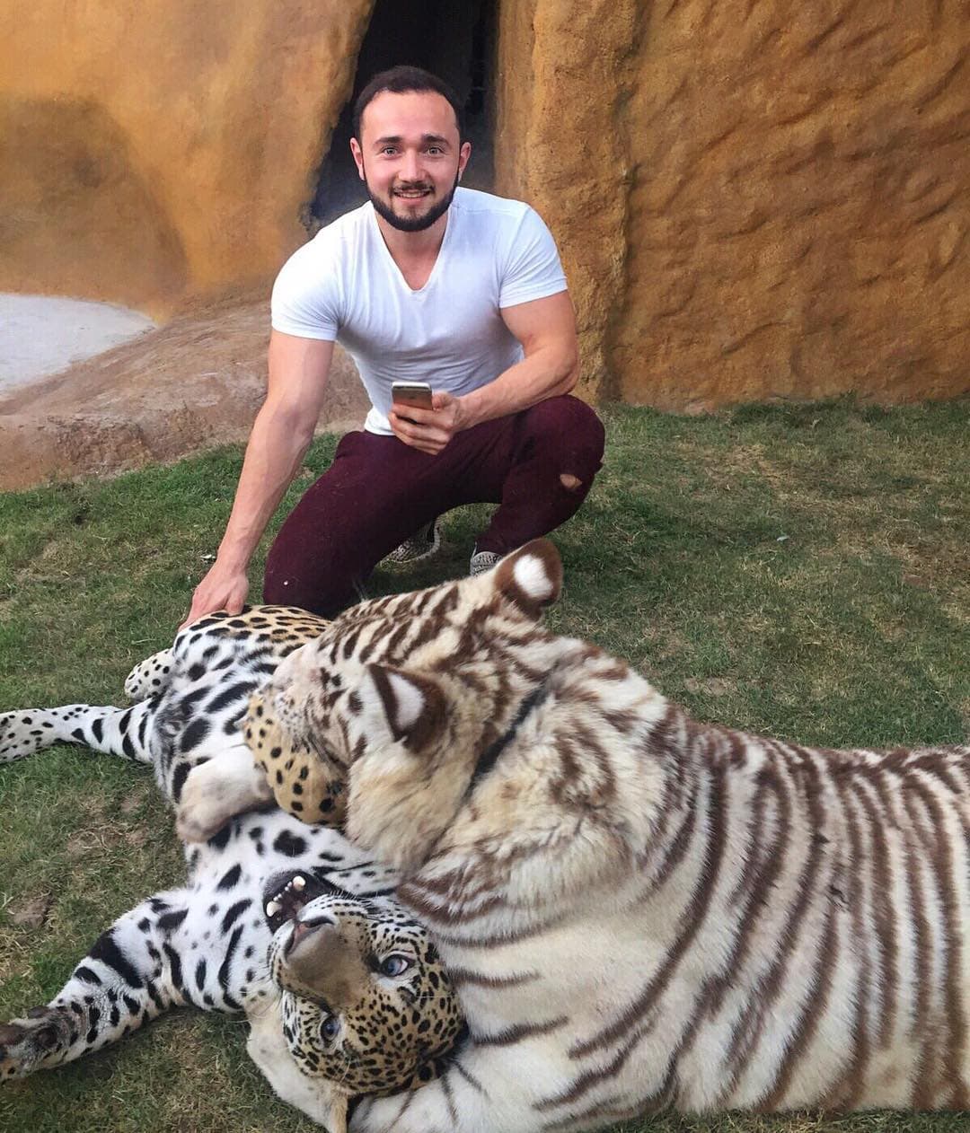 Junto a 'El Blako' tiene a un jaguar hembra a quien llama 'La Kyara'.