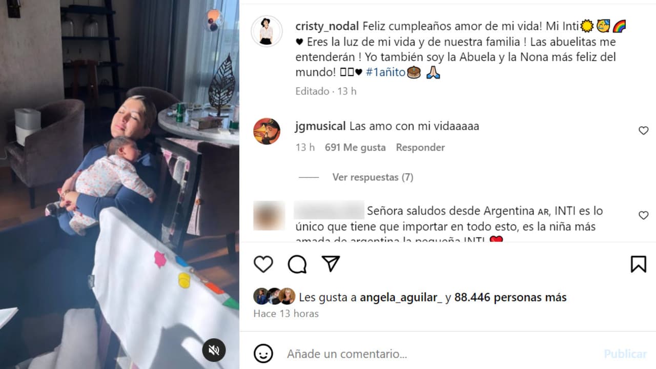 Esta es la publicación que Cristy Nodal hizo referente a su nieta Inti.