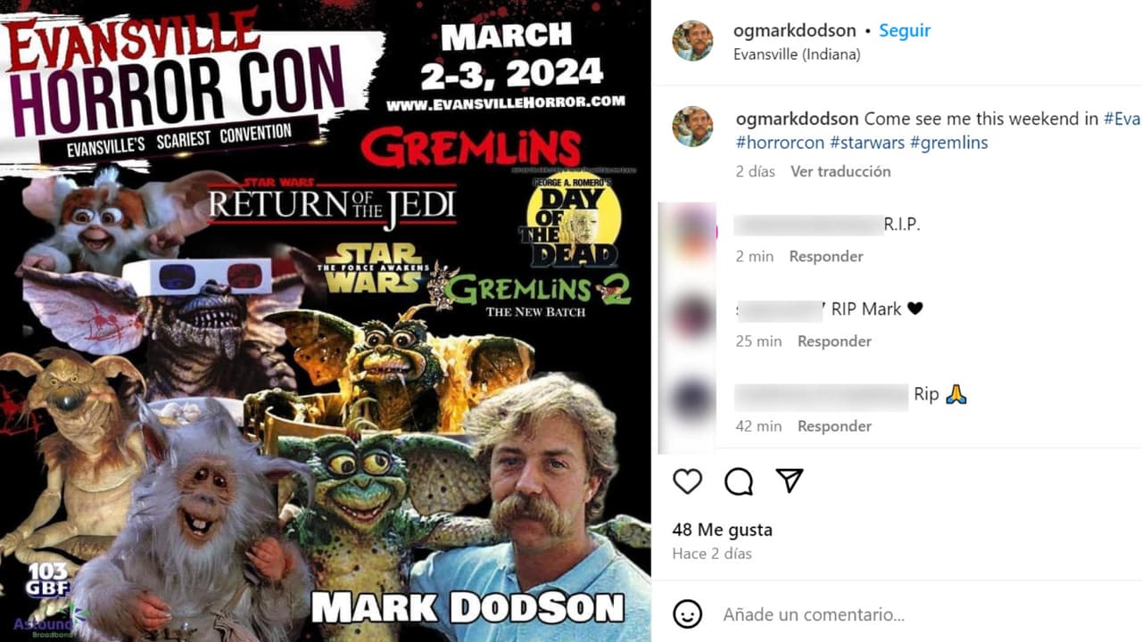 Así anunció Mark Dodson en Instagram su participación en la Horror Con de este fin de semana en Indiana. El actor murió de manera repentina a horas de su conferencia.