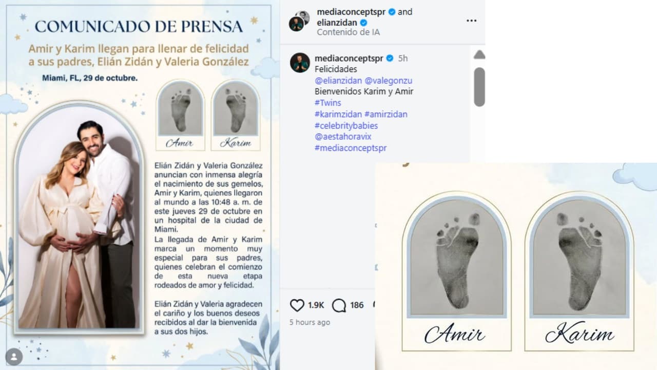 Elián Zidán y Valeria González compartieron las primeras imágenes de sus gemelos, Amir y Karim.