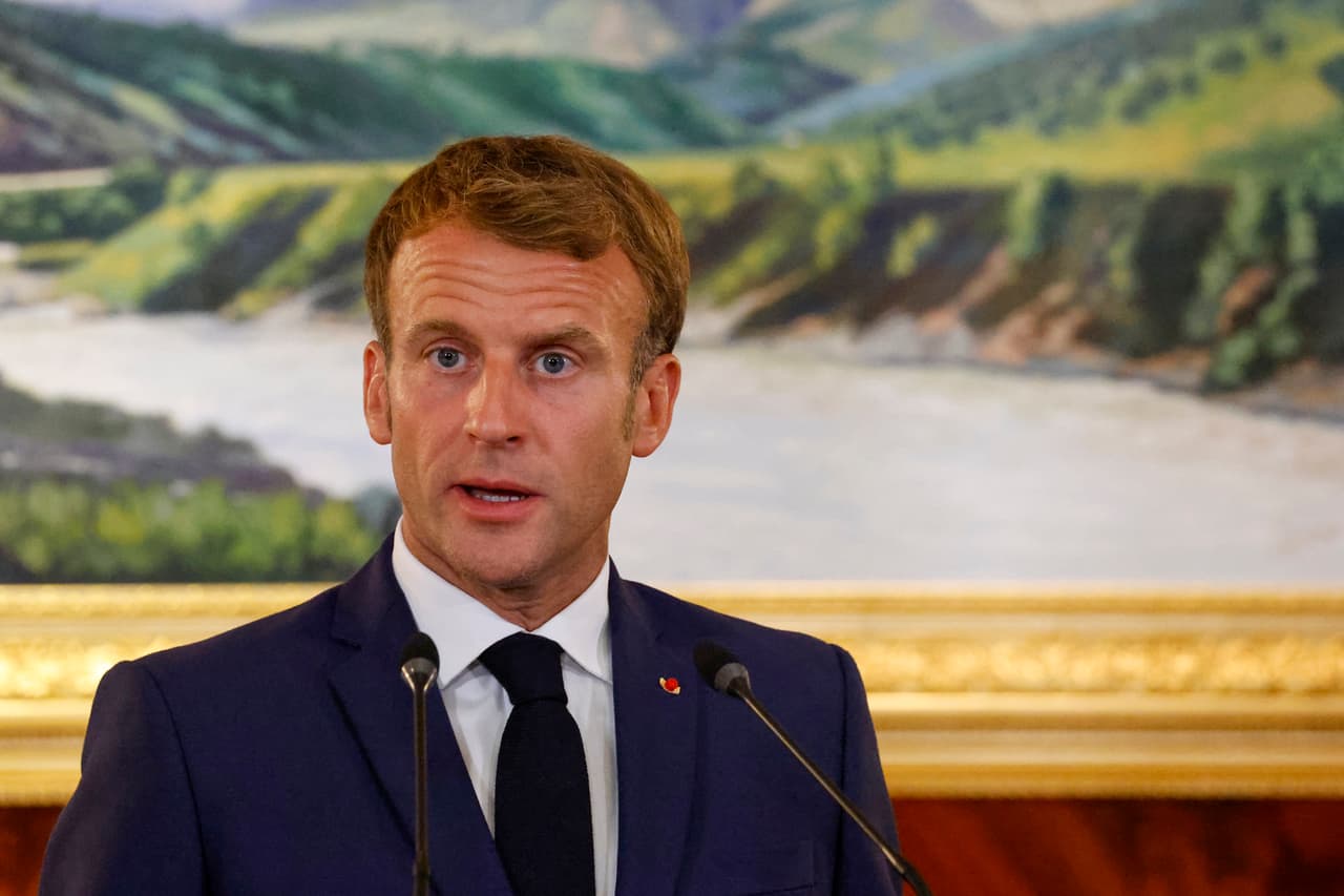 El presidente francés Emmanuel Macron en una conferencia en abril de 2021.