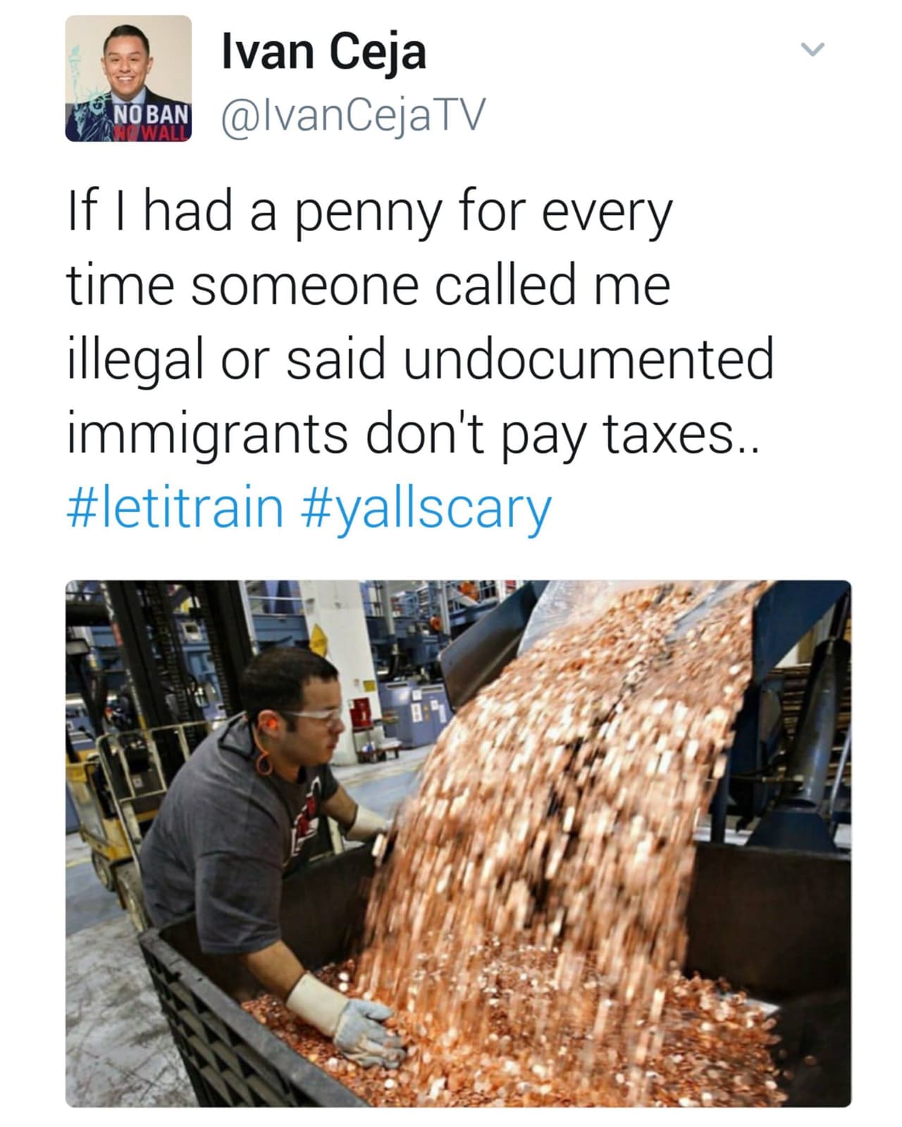 Un post de Ceja incinuando que sería rico si le dieran dinero cada vez que alguien le dice que los inmigrantes no pagan impuestos.