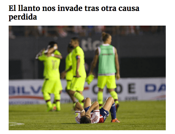El diario La Nación de Paraguay mostró desde su imagen y titular la tristeza por una derrota en casa, perdiendo la oportunidad de al menos meterse en repechaje con una victoria propia.